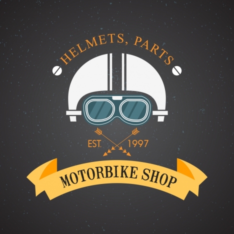motorbike shop logo helmet ribbon arrow icons decor