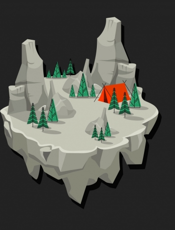 mountain camp background rocky land icon 3d decor