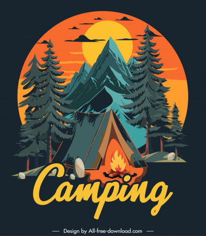 mountain camping poster classical tent nature scene