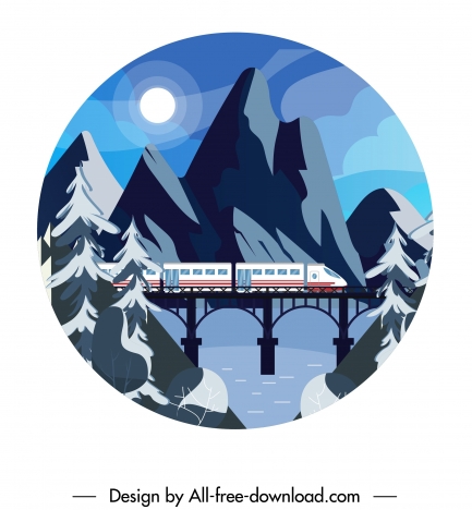 mountain landscape background train bridge moonlight sketch