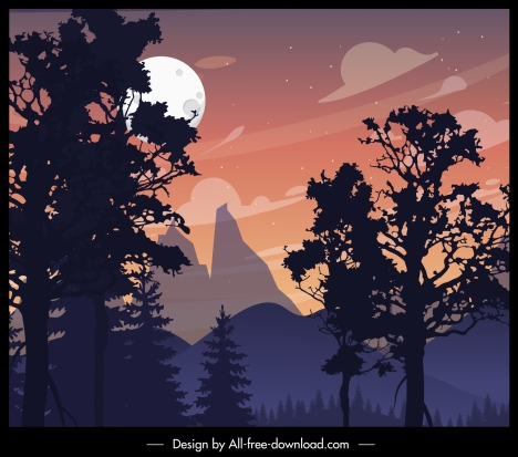 mountain landscape painting moonlight decor classic design