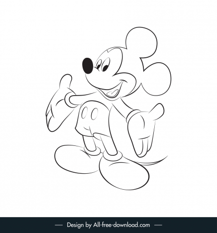 mouse mickey icon flat cute handdrawn cartoon outline