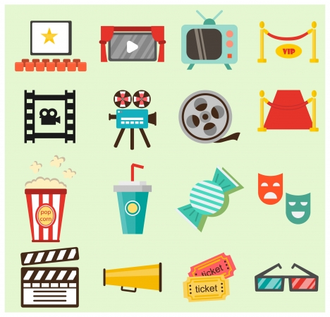 movie film icons illustration with colored flat style