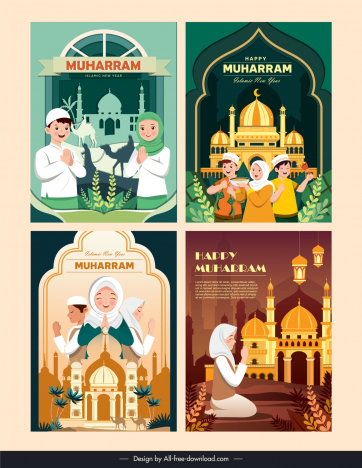 muharram poster templates elegant architectures cartoon characters