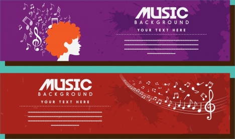 Music banner flying notes on red violet background vectors stock in format  for free download 