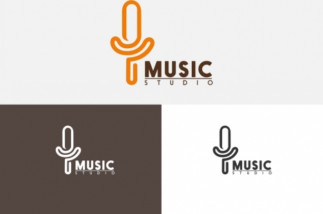 Music studio logo sets microphone symbol and text vectors stock in ...
