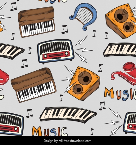 musical instruments pattern colorful classical repeating decor