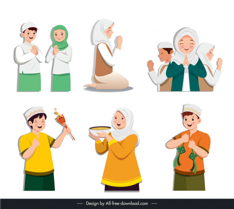 muslim characters design elements collection cute cartoon