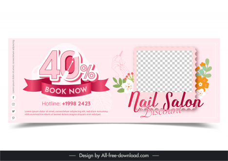 nail salon discount banner template elegant checkered flowers