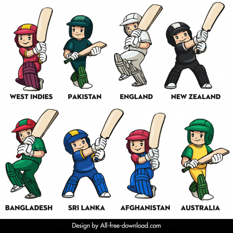 National cricket players icon cute dynamic cartoon character sketch vectors  stock in format for free download 162 bytes