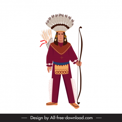 Native american indian man icon cartoon character sketch vectors stock ...