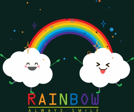 natural background cute stylized cloud colorful rainbow icons