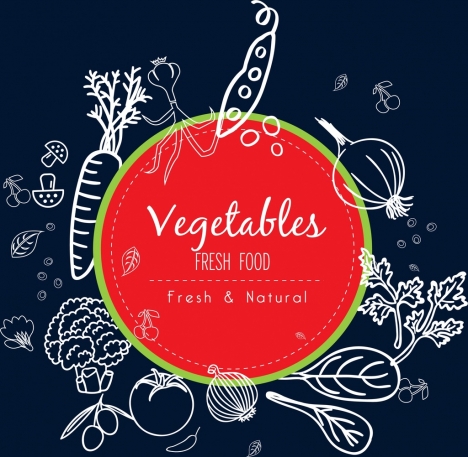 natural food promotion background vegetable icons handdrawn sketch