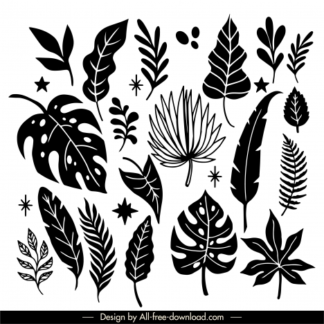 natural leaf icons black white handdrawn classic sketch