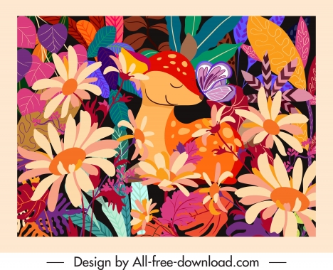 nature background template cute deer floral decor