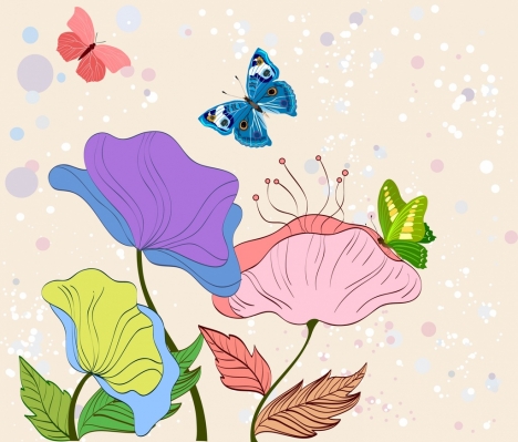 Nature Drawing Multicolored Design Flowers Butterflies Icons Vectors Stock In Format For Free Download 3 50mb