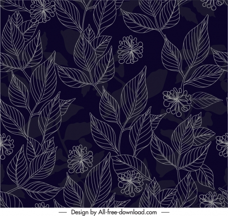 nature elements pattern dark handdrawn botany leaf sketch