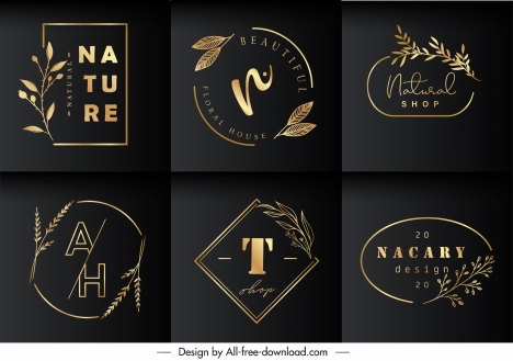 nature logo templates elegant dark golden plants decor