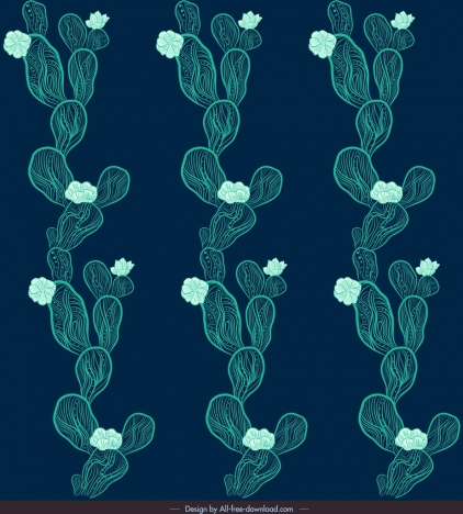 nature pattern botany leaves icons dark repeating sketch