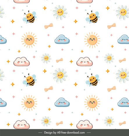 nature pattern template cute repeating bees clouds suns