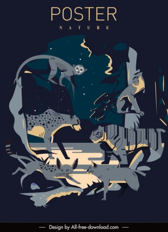 Nature poster dark design wild animals sketch vectors stock in format for  free download 