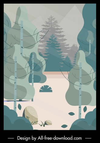 nature scene painting colored retro flat sketch
