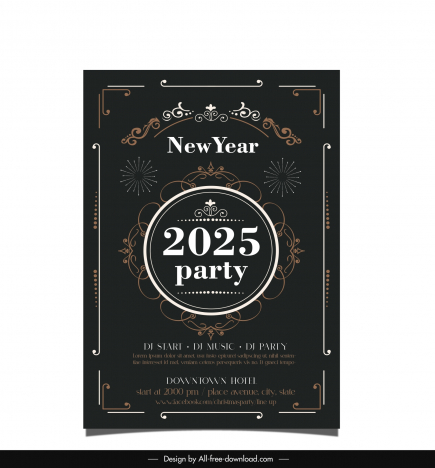 new year party invitaion card template elegant dark symmetry