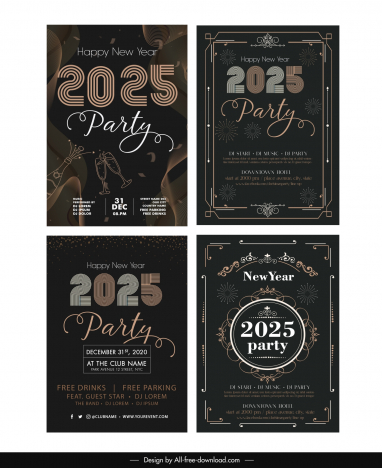 new year party invitaion card templates collection  dark elegance