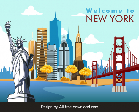 new york city advertising poster landmark symbols sketch