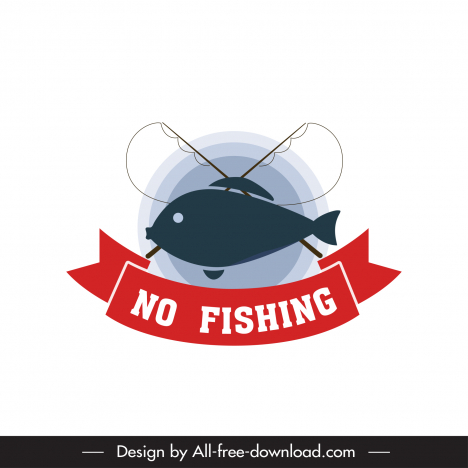 no fishing stamp template flat symmetric ribbon fish sketch