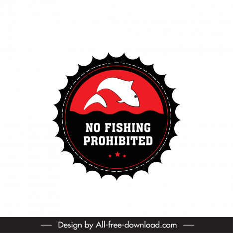 no fishing stamp template serrated circle shape dynamic jumping fish sketch