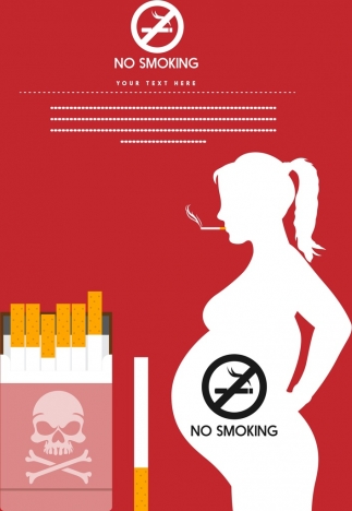 no smoking banner pregnant silhouette tobacco icons