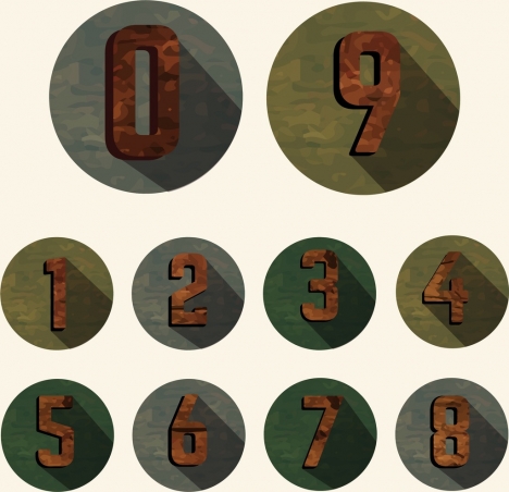 numbers icons classical design circles isolation