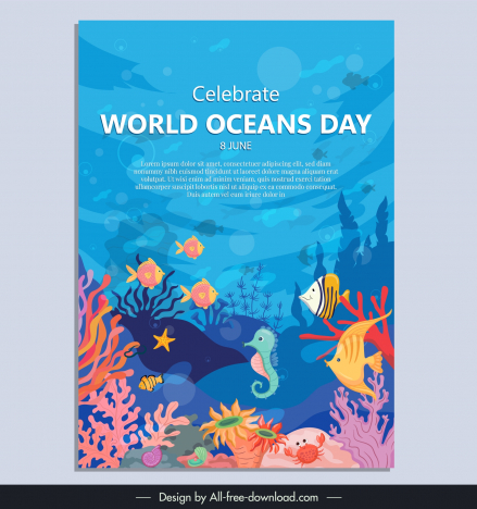 oceans day poster template seabed species scene