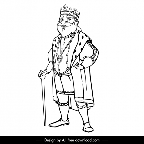 Old king icon bw handdrawn cartoon outline 02 vectors stock in format ...