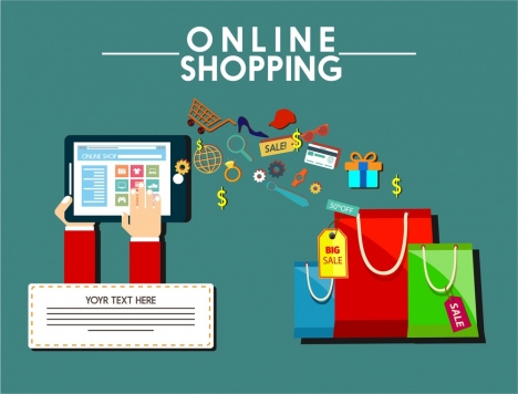 online shopping design elements bags computer and symbols