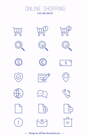 online shopping icons collection simple flat sketch
