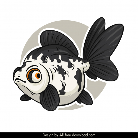 ornamental fish icon black white handdrawn sketch