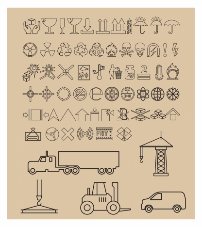 packing symbols collection with black white illustration