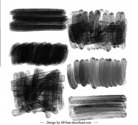 Painter brushes design elements flat black ink grungy outline vectors ...