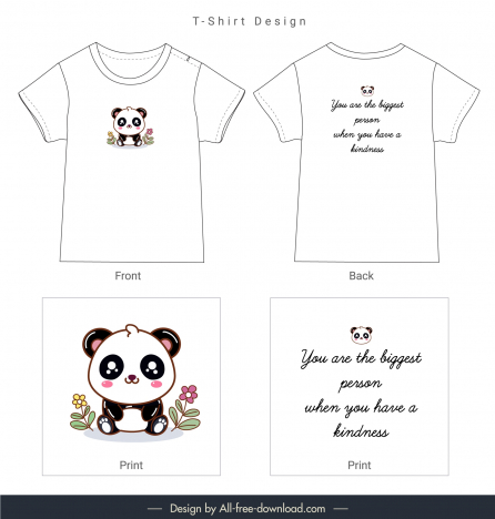 panda t shirt template cute flat cartoon