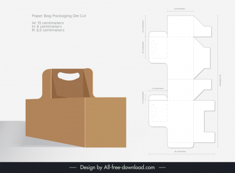 paper bag packaging instruction template modern flat die cut 3d box sketch