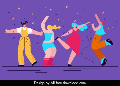 party background cheering singing people sketch colorful decor