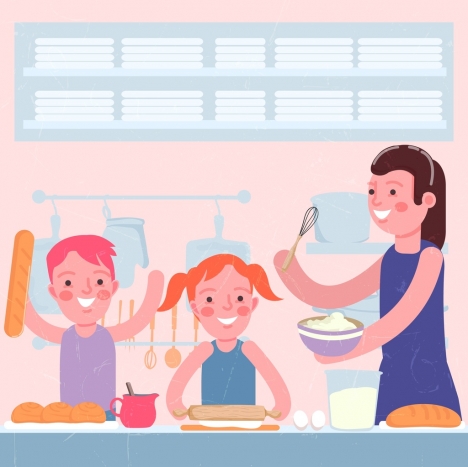 pastry drawing cute family icons classical cartoon design