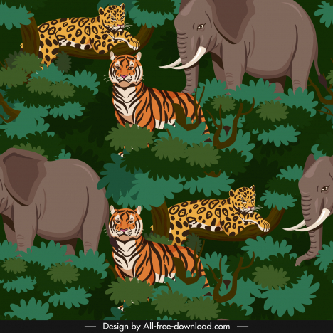 Pattern animals template wild animals jungle scene cartoon sketch vectors  stock in format for free download 162 bytes