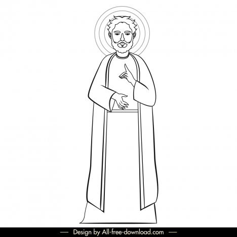 peter christian apostle icon black white vintage cartoon character outline