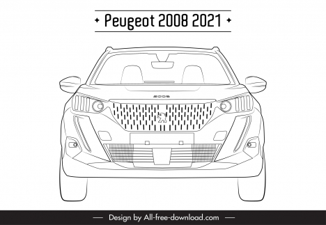 peugeot 2008 2021 car model icon flat black white symmetric handdrawn front view outline
