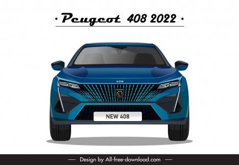 peugeot 408 2022 car model advertising template modern symmetric front view outline