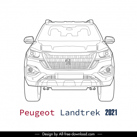 peugeot landtrek 2021 car model icon flat black white handdrawn outline