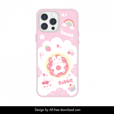 phone case template cute dynamic rabbits sky elements
